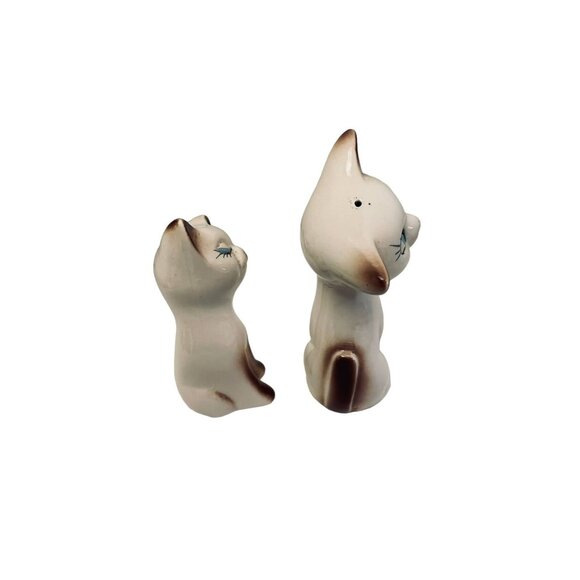 Vintage Taiwan Siamese Cat Salt and Pepper Shakers Tilted Heads 3" 50's/60's - Picture 6 of 8